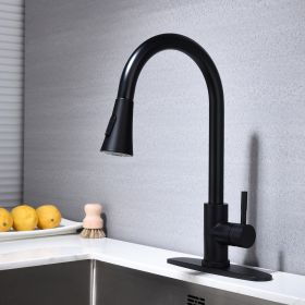 Single Handle High Arc Brushed Nickel Pull out Kitchen Faucet,Single Level Stainless Steel Kitchen Sink Faucets with Pull down Sprayer (4: Matte Black)